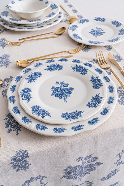 RUBİ PORSELEN Vintage Flowers Blue 24 Parça 6 Kişilik Porselen Yemek Takımı |...