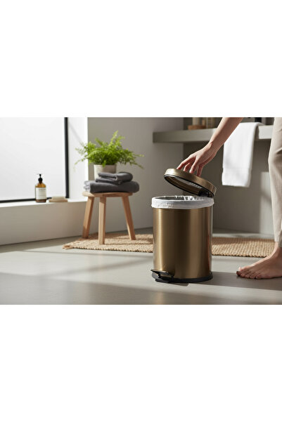 İSAOĞLU YAPI Eskitme Kova Antik Gold Çöp Kovası Pedallı Premium Tasarım Paslanmaz Çelik Materyal