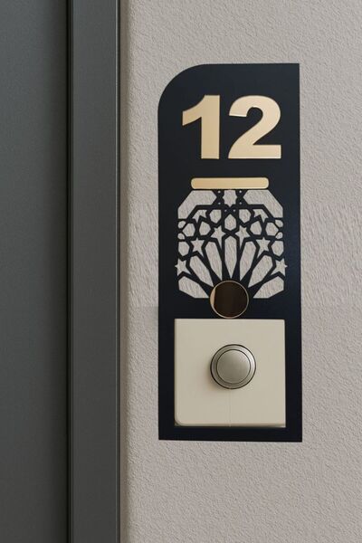 Şirin Lazer 12 Numara Daire Kapı Numarası Zil Çerçevesi Ahşap Mdf Pleksi Raka...