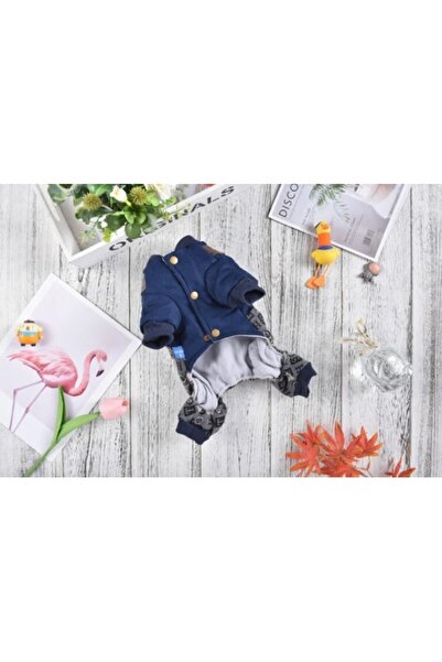 Pets Hong Pet Four-Legged Knit Print Suspenders - Dark Blue - Small