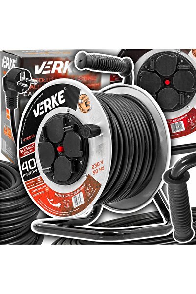 VERKE Cable extension roll with metal frame, 40 meters 3 x 1.5 mm,