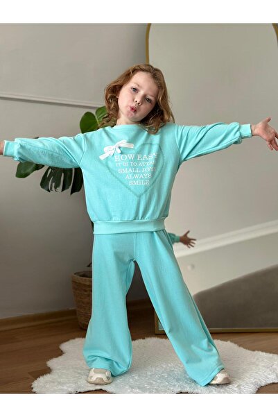 CoolCix New Season Transitional Cotton Loose-Leg Wide-Leg Heart Pattern Detailed Top and Bottom Set