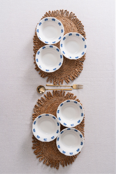 RUBİ PORSELEN Vintage Flowers Blue 15 cm Set of 6 Porcelain Soup Bowls –