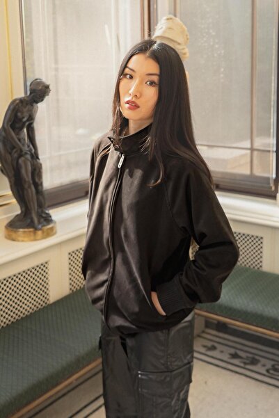 Rocqerx X-2022 Σουέντ παλτό με ριμπάνα με φερμουάρ