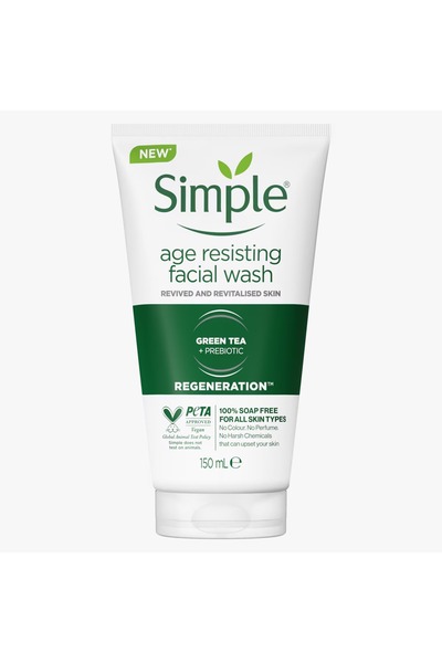 Simple A simple, age-defying facial cleanser with green tea.