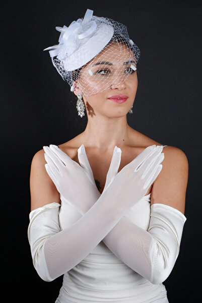 Limelia طقم قفازات زفاف طويلة وإكسسوار قبعة العروس بتفاصيل من التول المنقط