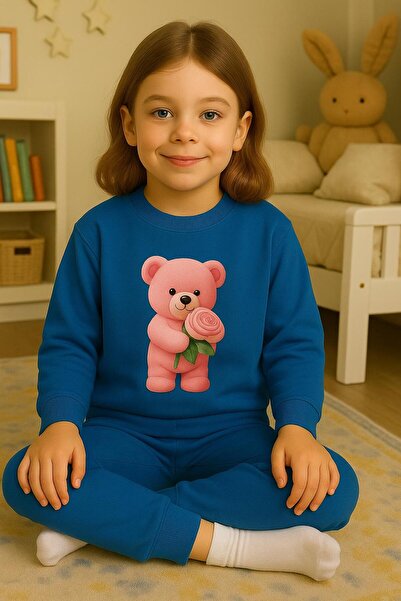 playwear Παιδικό Βαμβακερό Σετ Φούτερ με στάμπα ΡΟΖ ΑΡΚΟΥΔΑΚΙ, για ΗΛΙΚΙΕΣ 3-...