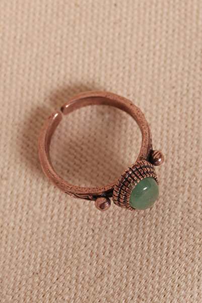 Süspüs Accessories Adjustable Authentic Copper Ring with Aventurine Stone
