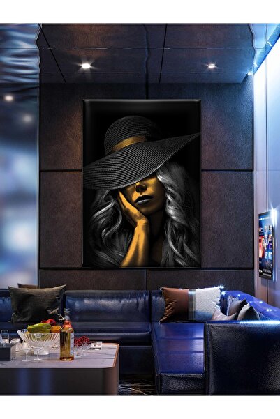 ESLEM Siyah Şapkalı Kadın Portre Kanvas Tablo – Kaliteli Baskı Modern ve Şık Dekoratif Duvar Sanatı