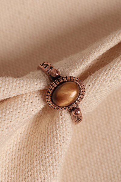 Süspüs Accessories Adjustable Authentic Copper Ring with Tiger's Eye Stone