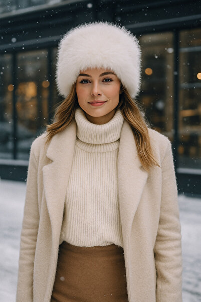 Luminos Butik Imported White Plush Hat | Premium Fur Winter Women's Hat Spk1146-1