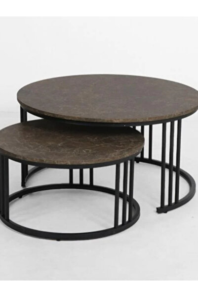 BEC13 Nesting coffee tables (2 pieces) with a luxurious wooden top and modern metal frame