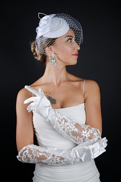 Hayalperest boncuk طقم إكسسوارات زفاف مطرز باللؤلؤ وقفازات من الساتان المزين ...