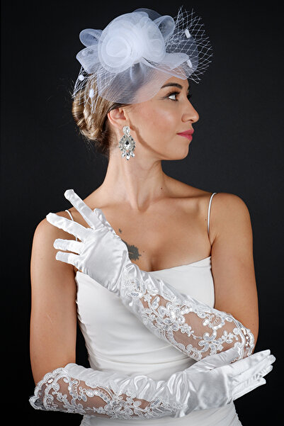 Limelia قفازات طويلة من الدانتيل والساتان للعروس، طقم إكسسوارات لحفلات الزفاف