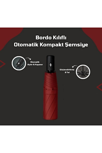 Juliette Burgundy Umbrella 58x95 cm with Automatic Opening & Closing Mechanism -Modern, Stylish, Durable, with sheath