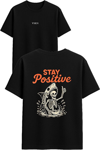 VSRN تي شيرت ابق إيجابيًا تصميم مطبوع أسود قصة فضفاضة
