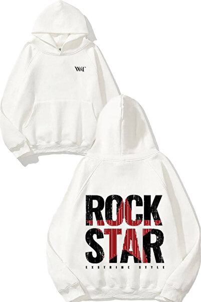 THEWERT سترة رياضية بتصميم روك ستار مطبوع باللون الأبيض بغطاء رأس