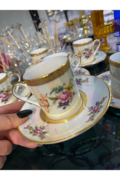 hediye Esterhomedecor 6-Person Pearlescent Porcelain Coffee Cup Set