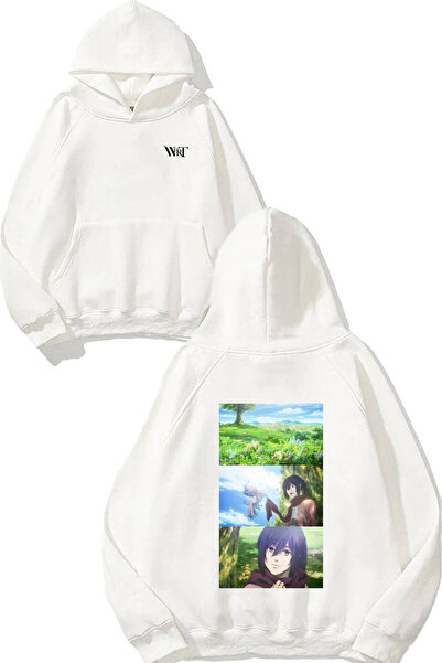 THEWERT Attack On Titan Final Season Design Spate cu imprimeu Alb cu glugă Sw...