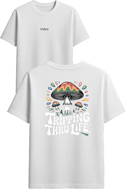 VSRN Tricou supradimensionat alb cu imprimeu design  "Tripping thru life "
