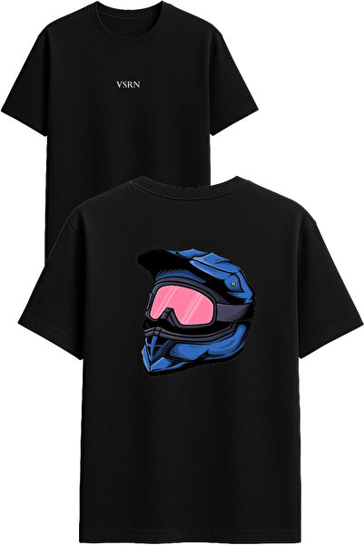 VSRN Cască cu ochelari roz, tricou oversize negru cu imprimeu de design