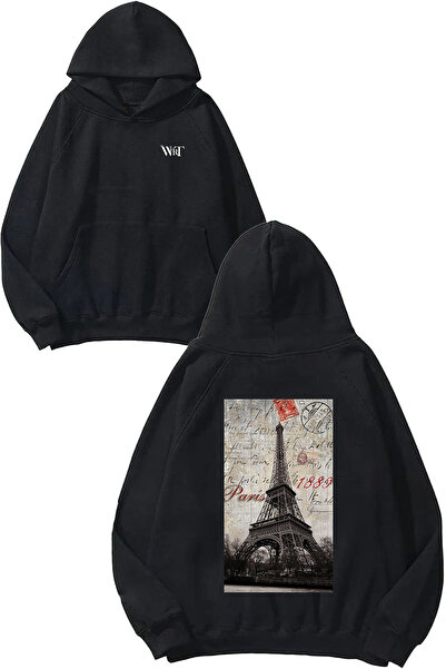 THEWERT Paris 1889 Turnul Eiffel Design Rucsac cu imprimeu Negru cu glugă Swea tricou