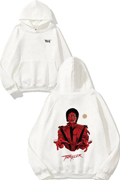 THEWERT سويت شيرت مايكل ثريلر ديزاين مطبوع أبيض بغطاء رأس