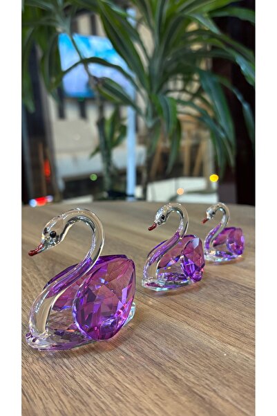 Kiri Dekoratif Kristal Cam Üçlü Kuğu Mor