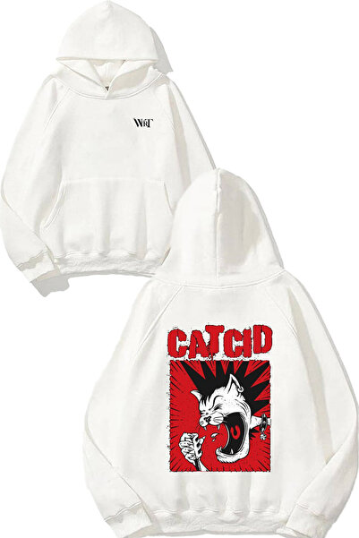 THEWERT سترة كات سييد ديزاين مطبوع بيضاء بغطاء رأس