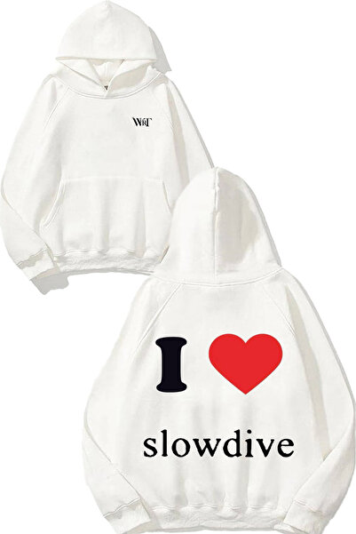 THEWERT I Love Slowdive Design Backpack Printed White Hooded Sweatshirt