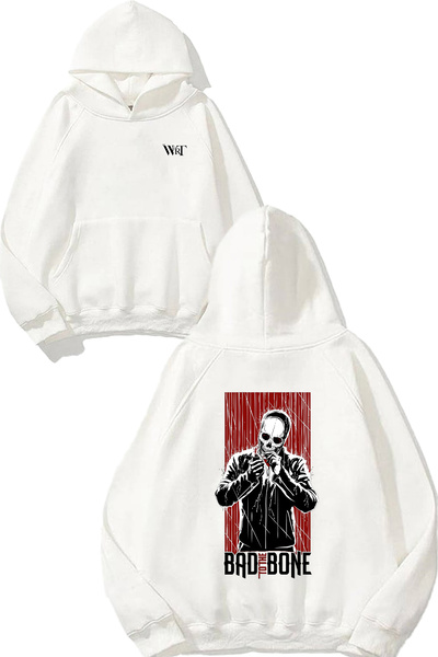 THEWERT Bad Bone Design Spate cu imprimeu Alb cu glugă Swea tricou