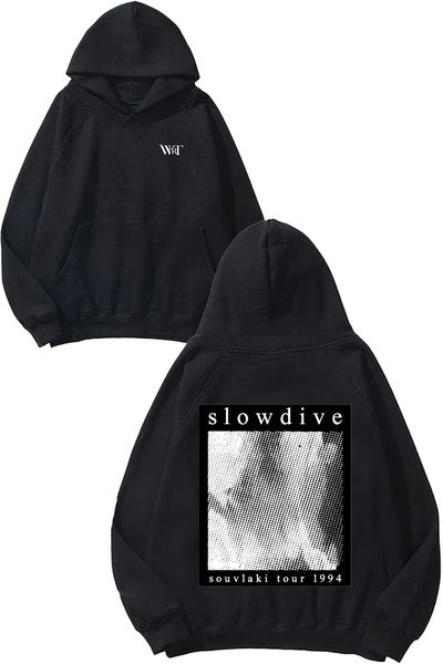 THEWERT Slowdive Band Souvlaki Design Rucsac cu imprimeu Negru cu glugă Swea ...