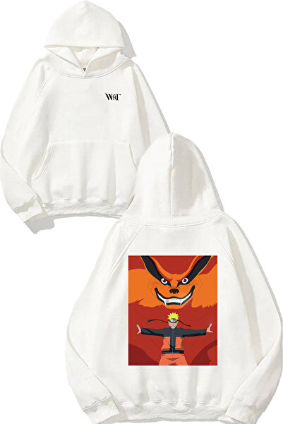 THEWERT Naruto și Jinchurik Design Rucsac cu imprimeu Alb cu glugă Swea tricou