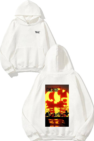 THEWERT One Piece Ship Design Spate cu imprimeu Alb cu glugă Swea tricou