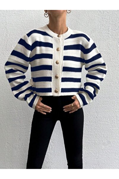 kenza'a Striped Buttoned Front Cardigan