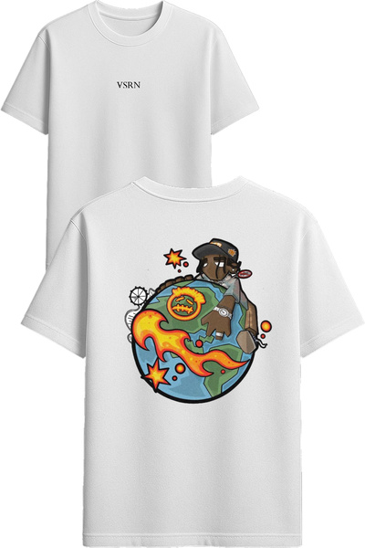 VSRN Tricou oversize alb cu imprimeu World Rapper Design