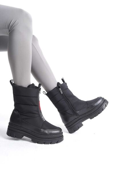 FEMME Kadın Kar Botu Önden Fermuarlı Kalın Tırtıklı Taban