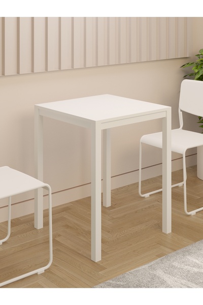 NEATS Beyaz Mutfak Masası, 60x60, Beyaz Küçük Yemek Masası, Metal Ayaklı Mutfak Masası Ahşap Mutfak Masası