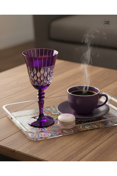 AKDEN STORE Kristal Kesme Dekor El İşçiliği Ayaklı Kadeh, Su Bardağı