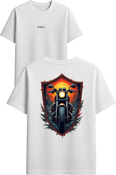 VSRN تي شيرت كلاسيك موتور ديزاين مطبوع أبيض قصة فضفاضة