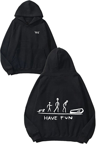 THEWERT Have Fun Design Spate cu imprimeu Negru cu glugă Swea tricou