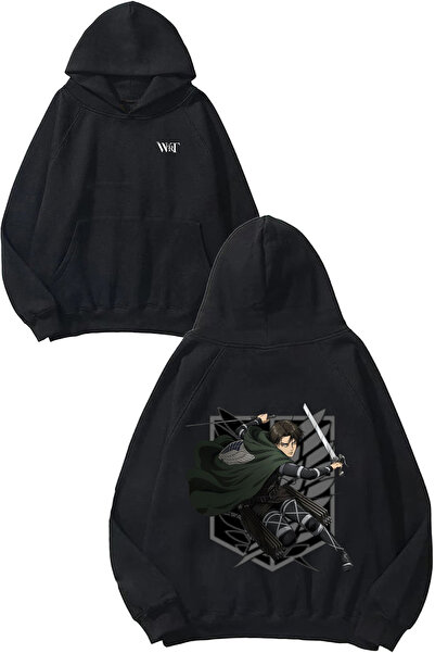 THEWERT Attack On Titan Levi Dark Design Rucsac cu imprimeu Negru cu glugă Sw...