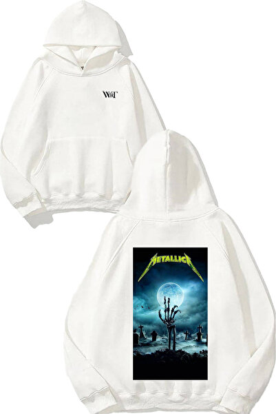 THEWERT Metallica Skull Hand Design Spate cu imprimeu Alb cu glugă Swea tricou