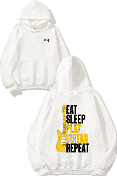 THEWERT Eat Sleep Play Guitar Design Rucsac cu imprimeu Alb cu glugă Swea tricou