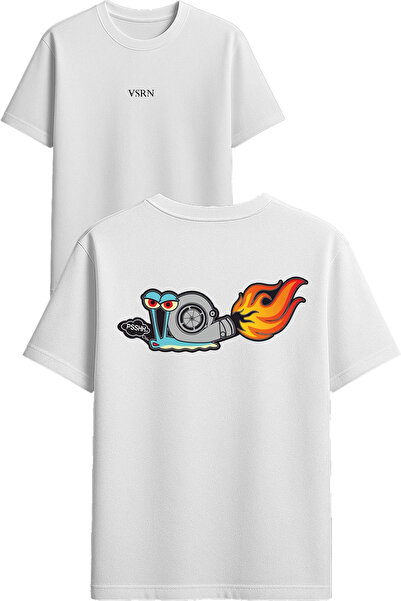 VSRN تي شيرت بتصميم حشرة صاروخية مطبوع أبيض قصة فضفاضة