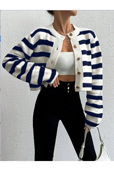 kenza'a Striped Buttoned Front Cardigan