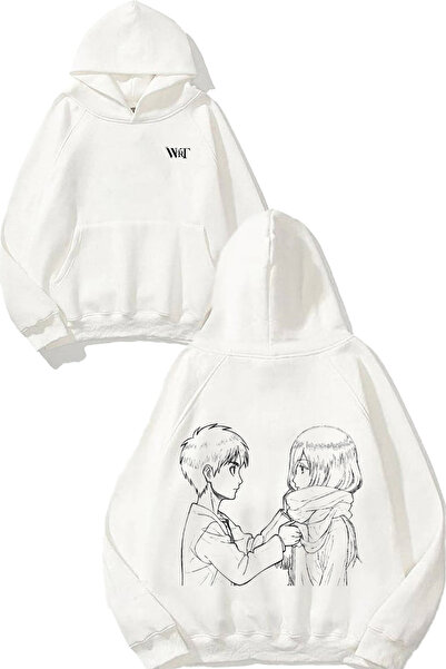 THEWERT سويت شيرت Attack On Titan 81 Design Back مطبوع أبيض بغطاء رأس