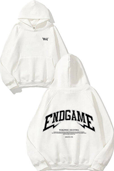 THEWERT End Game Design Backpack Printed White Hooded Sweatshirt