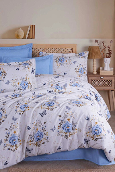 Mira Home Set cuvertură dublă din bumbac cu model fluture albastru