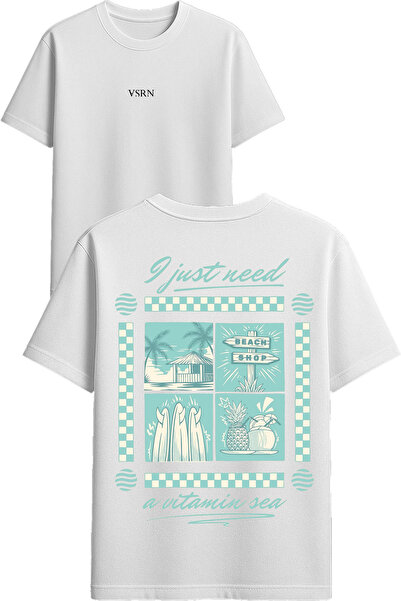 VSRN Tricou alb oversize cu imprimeu de design